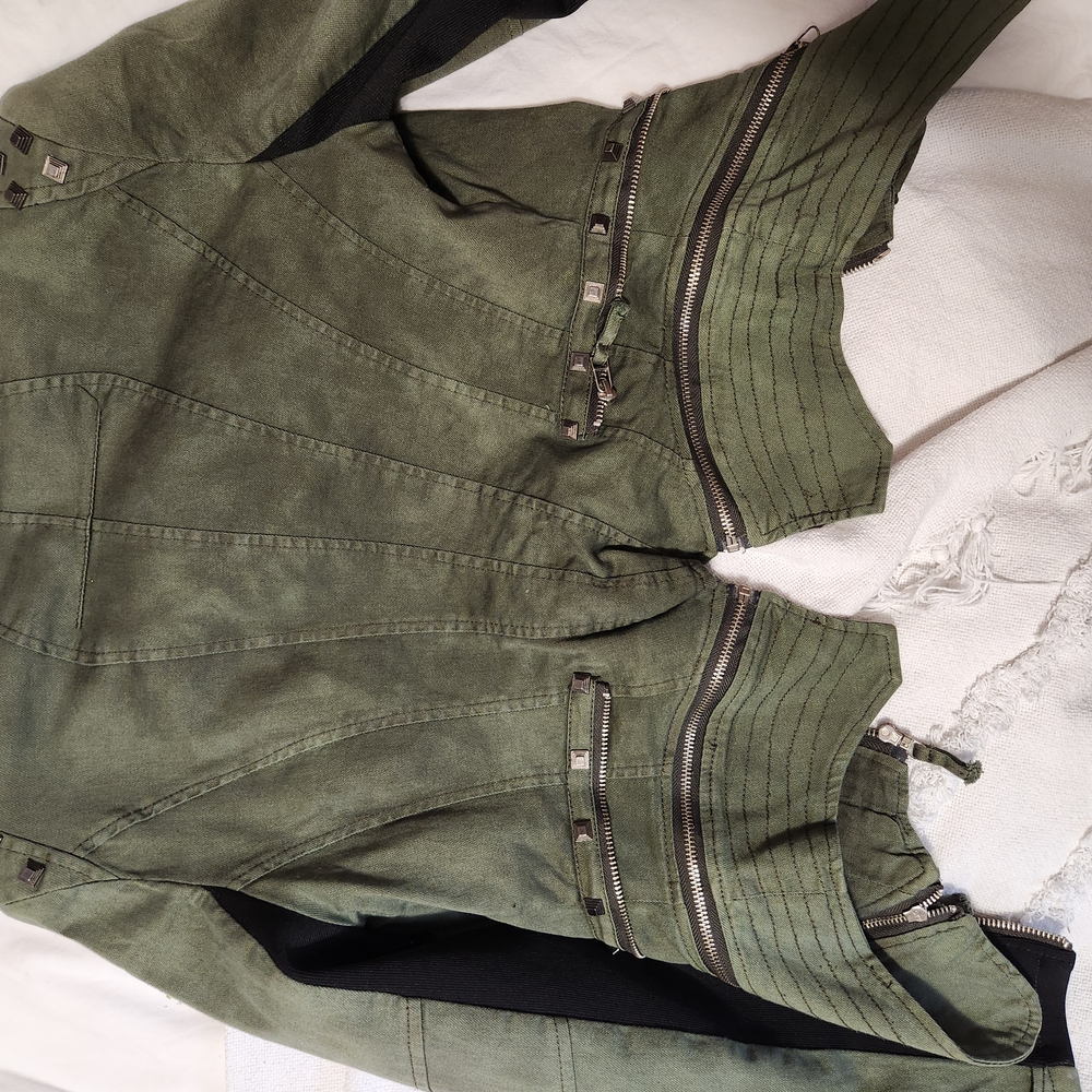 Olive Green Studded Jacket - Picture 8 of 9